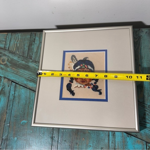 Petit Point Framed Wall Art, Native American Girl, Needlepoint - Picture 6 of 11